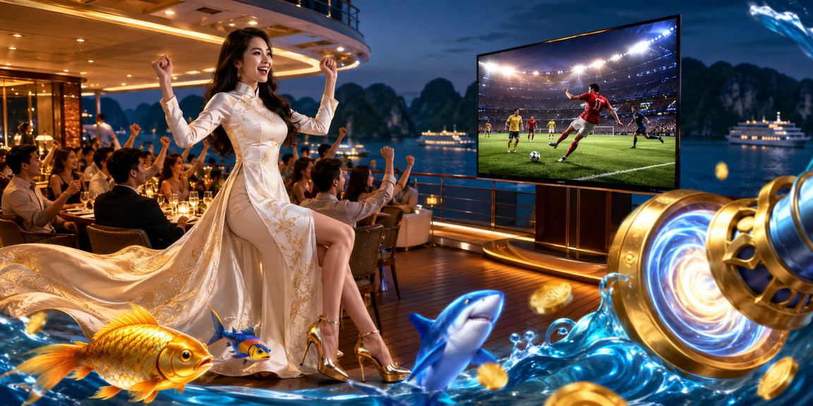 Phụ nữ trong trang phục áo dài thưởng thức trò chơi câu cá và giải trí tại Vịnh Hạ Long